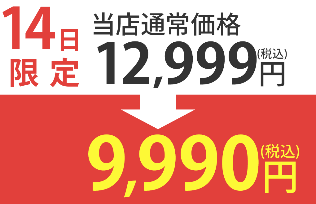当店通常販売価格12,999円が9,990円(税込)